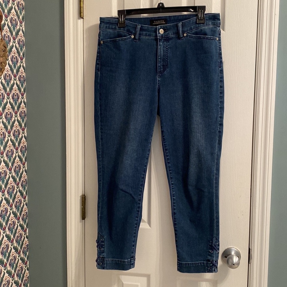 Talbots Sz 8 Flawless Five Pocket Crop Jeans - Laces by Ankles - Excellent C…